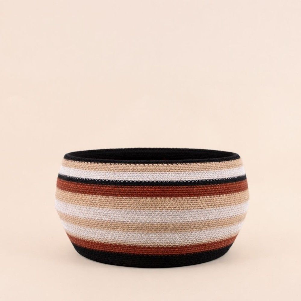 Panier bas rayé en herbes marines marron, beige 26x20cm