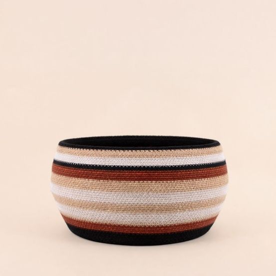 Panier bas rayé en herbes marines marron, beige 26x20cm