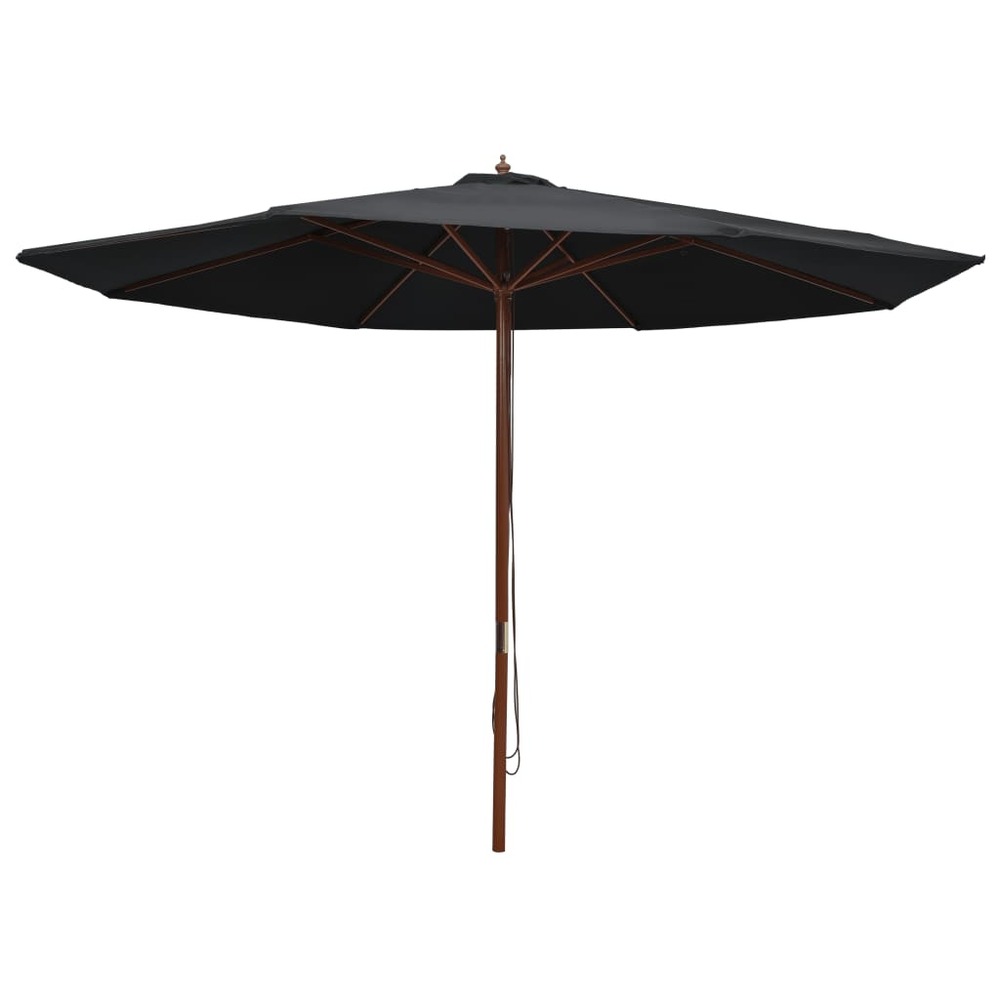 Parasol d'extérieur avec mât en bois 350 cm noir