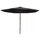 Parasol d'extérieur avec mât en bois 350 cm noir