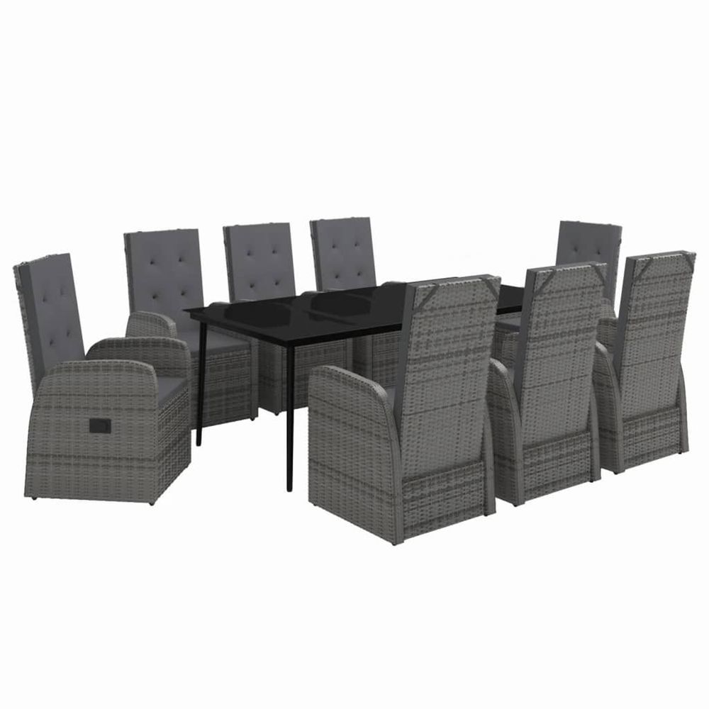 Ensemble à manger de jardin avec coussins 9 pcs gris