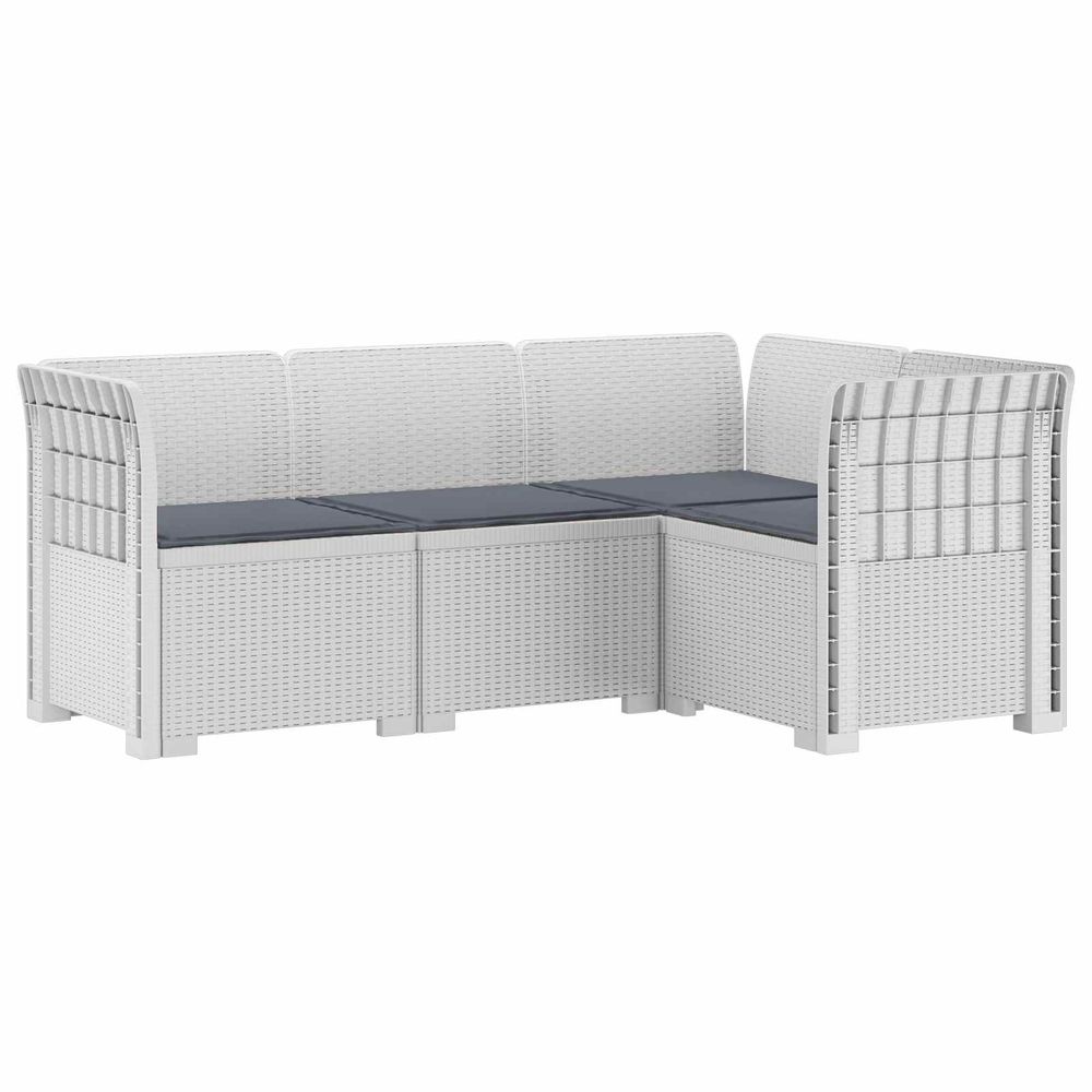 Canapé de jardin 4 places avec coussins aspect rotin pp blanc