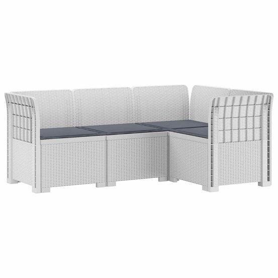 Canapé de jardin 4 places avec coussins aspect rotin pp blanc