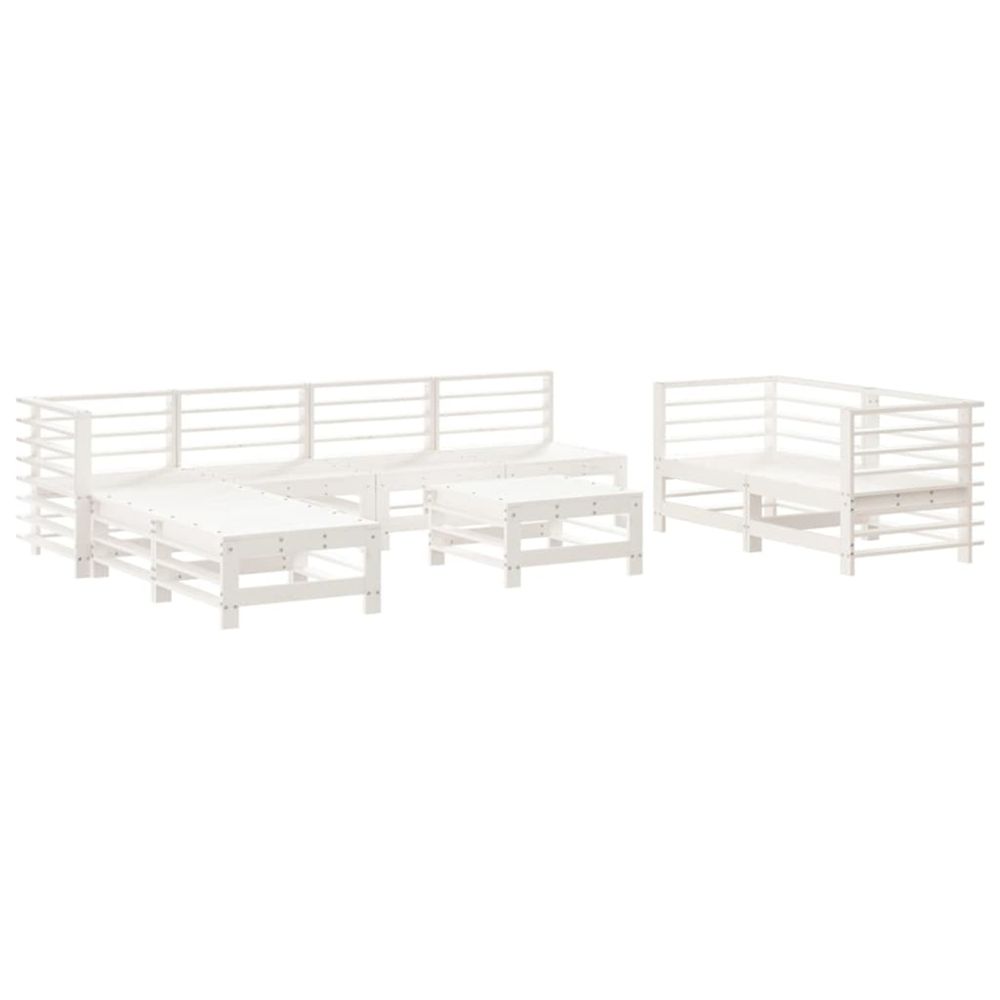 Salon de jardin 9 pcs blanc bois de pin massif