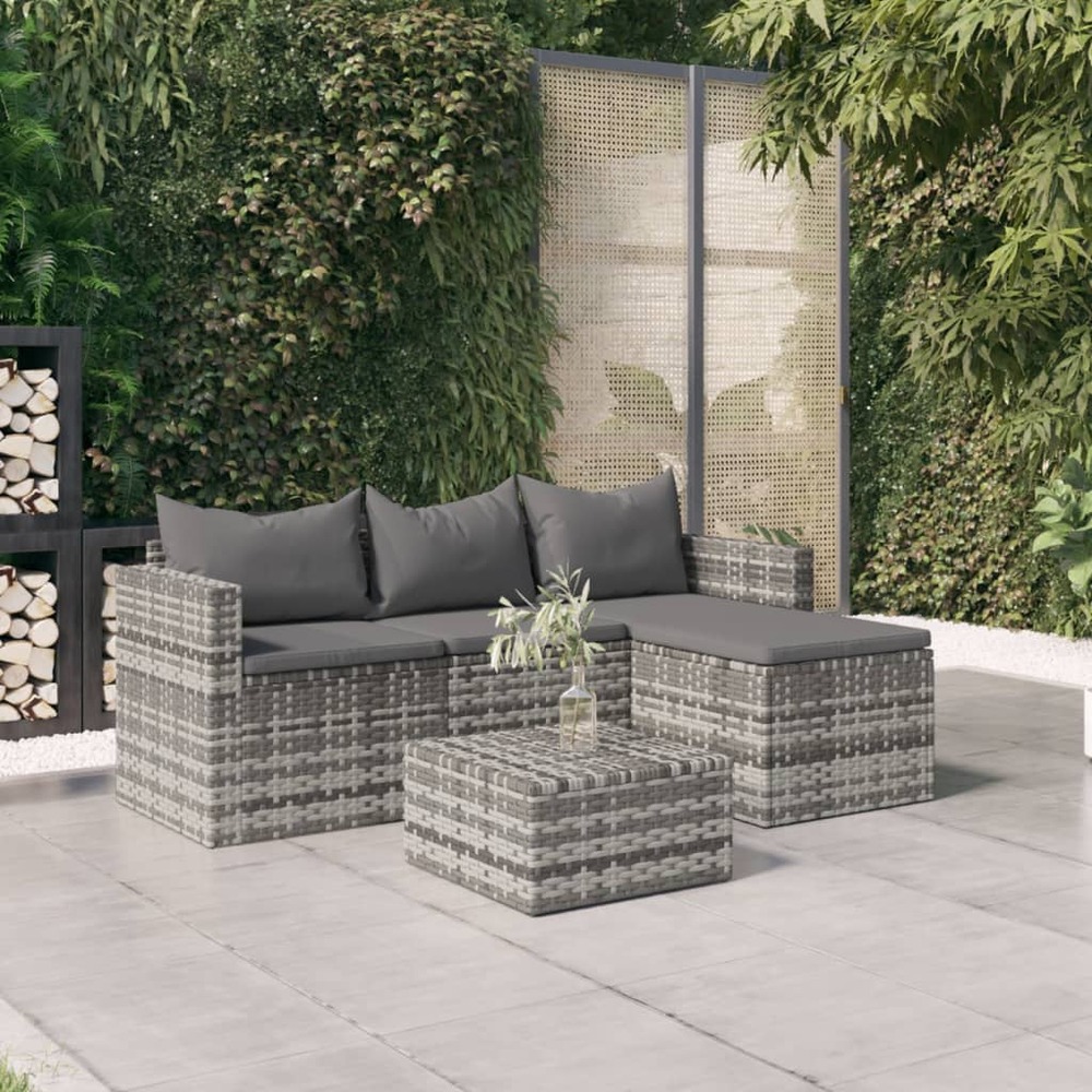 Salon de jardin 3 pcs avec coussins gris résine tressée