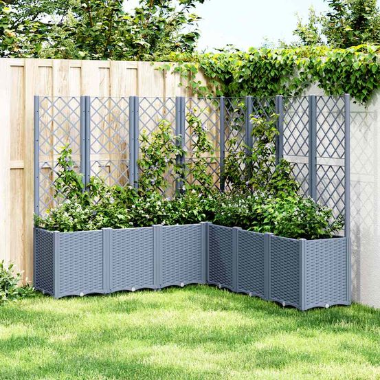 Jardinière modulable avec treillis pp pour plantes grimpantes jardin bleu gris 160x160cm