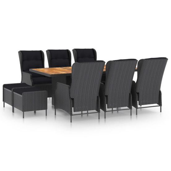 Ensemble à manger d'extérieur 9 pcs et coussins résine tressée