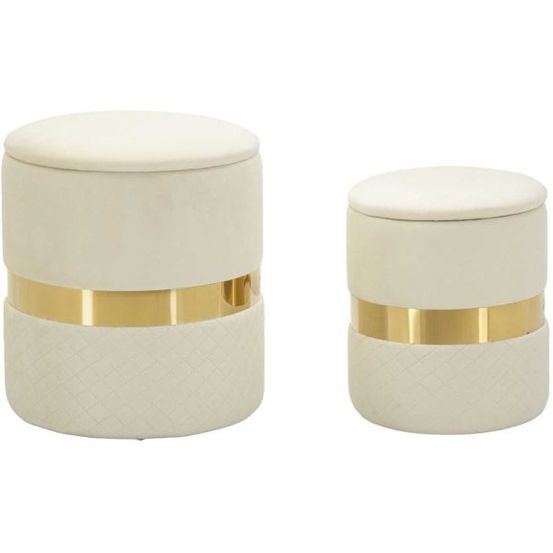 Pouf avec rangement intégré sheffild (lot de 2) crème et doré