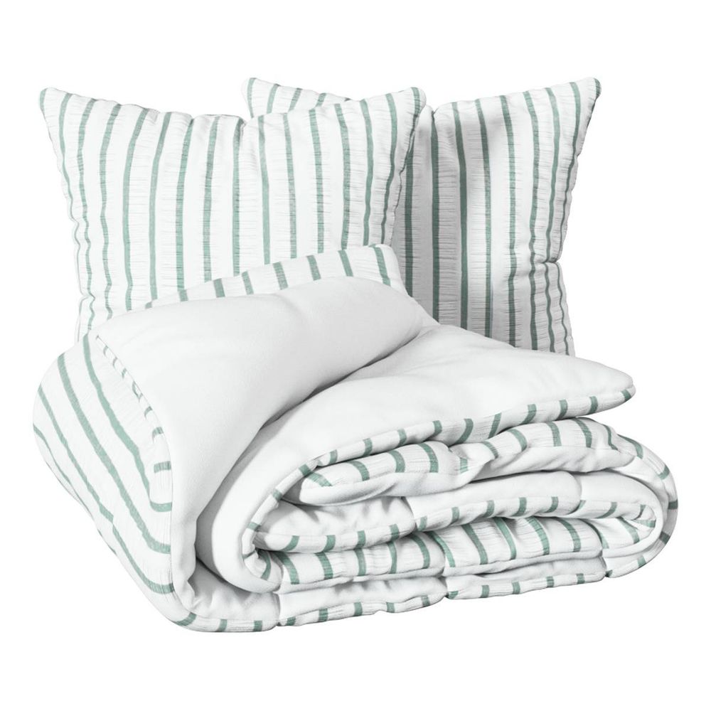 Parure de lit stripes 240x220cm rayée vert céladon et blanc