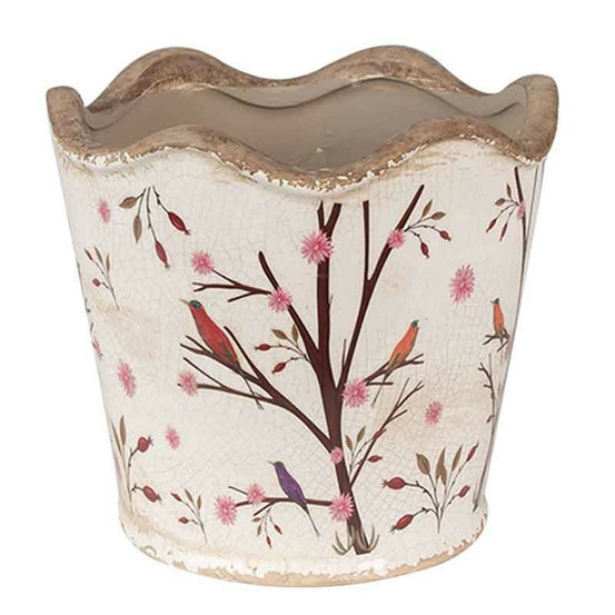 Pot de fleurs céramique branches beige marron 16x15cm