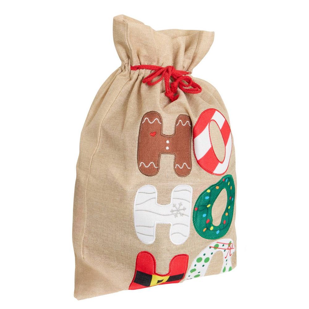 Sac de noël en jute motif ho ho ho