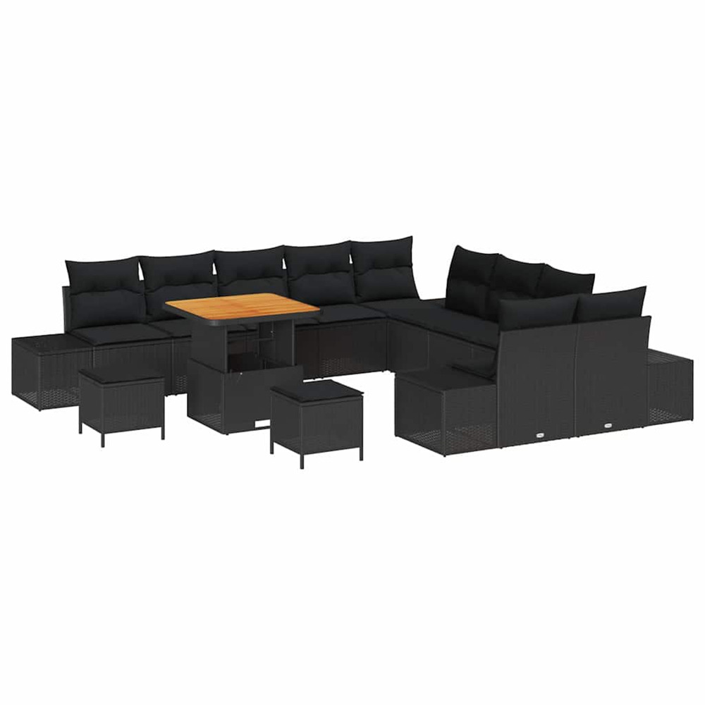 Ensemble de canapé de jardin 13 pcs noir poly rotin