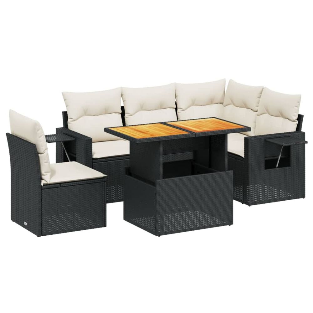 Salon de jardin 6 pcs avec coussins noir résine tressée