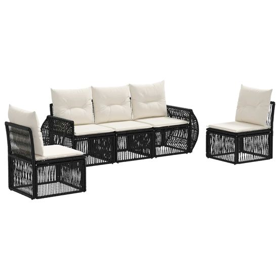 Ensemble de canapé de jardin 5 pc noir et blanc crème polyrotin