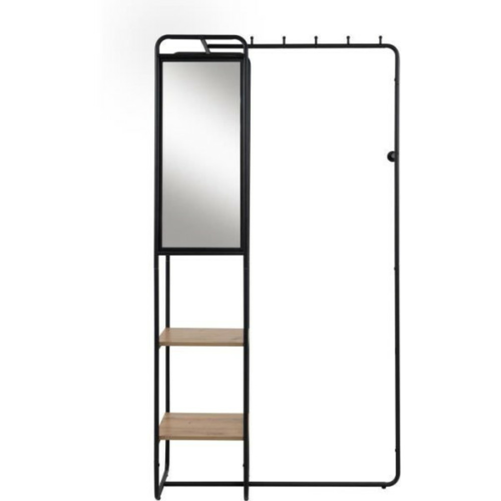 Meuble d'entrée - luton - structure métallique - noir / chëne artisan - 100 x 185 x 37 cm - 2 étageres - 1 miroir