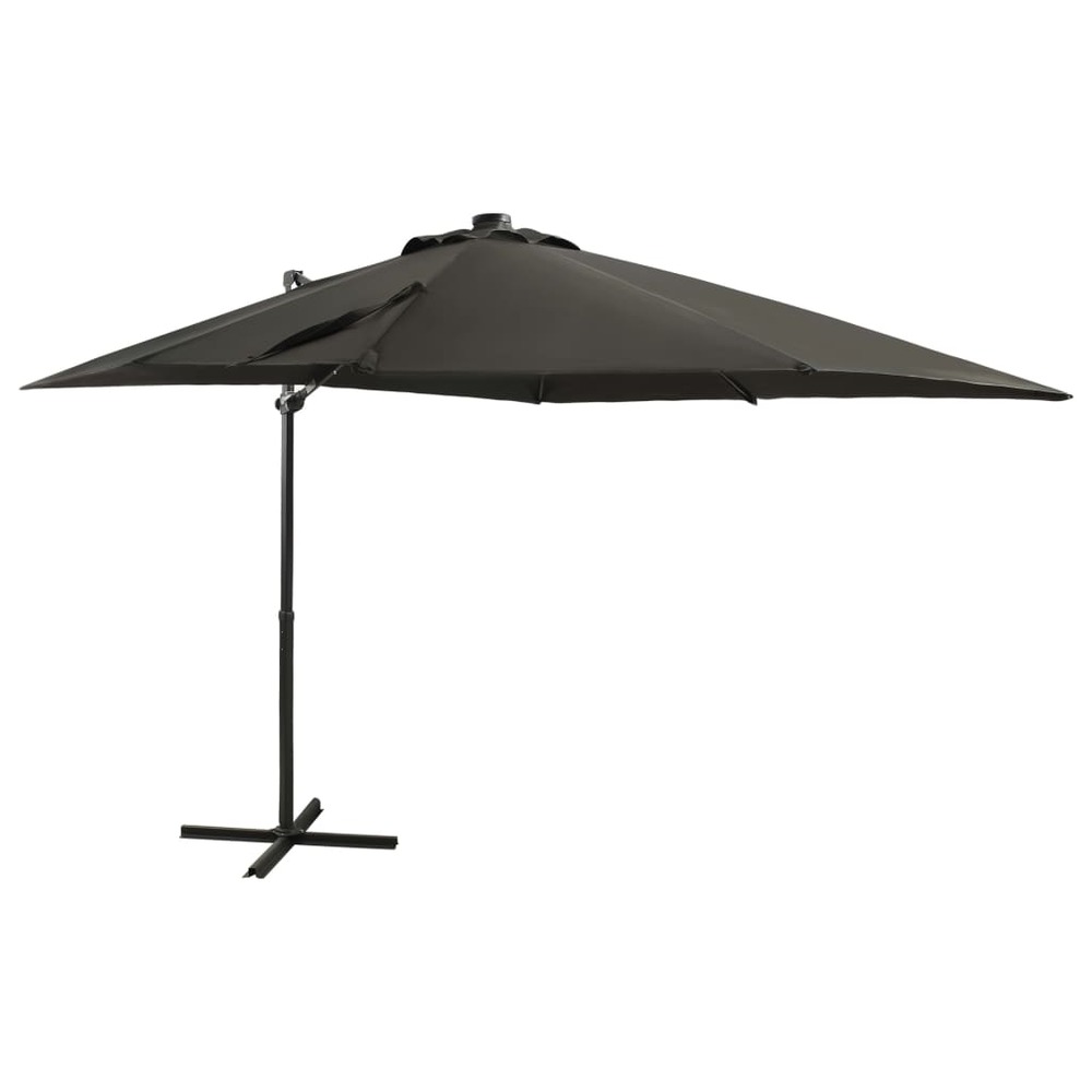 Parasol meuble de jardin déporté avec mât et lumières led 250 cm anthracite