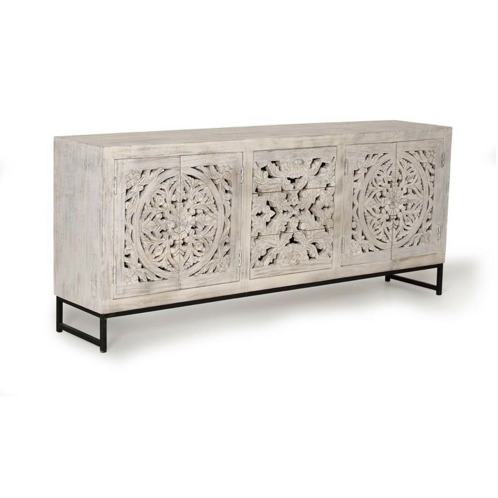 Bahut 3 tiroirs bois-fer blanc - poméline décoration d'autrefois