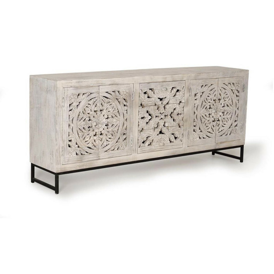 Bahut 3 tiroirs bois-fer blanc - poméline décoration d'autrefois