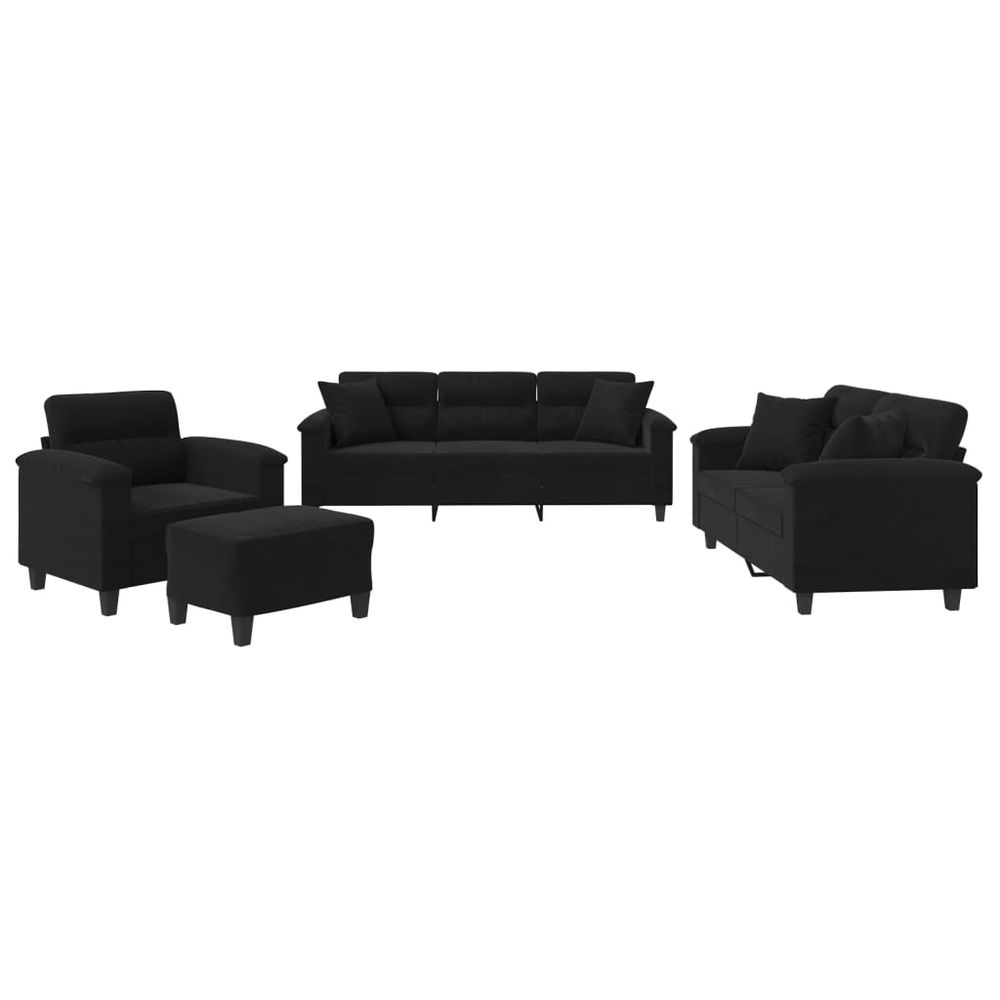 Ensemble de canapés 4 pcs avec coussins noir tissu microfibre