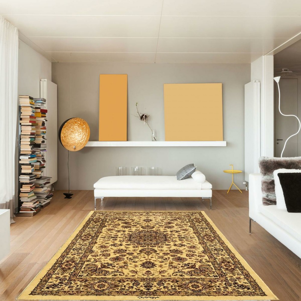 Tapis salon 120x170 tissé beige rectangle motif oriental aklim a