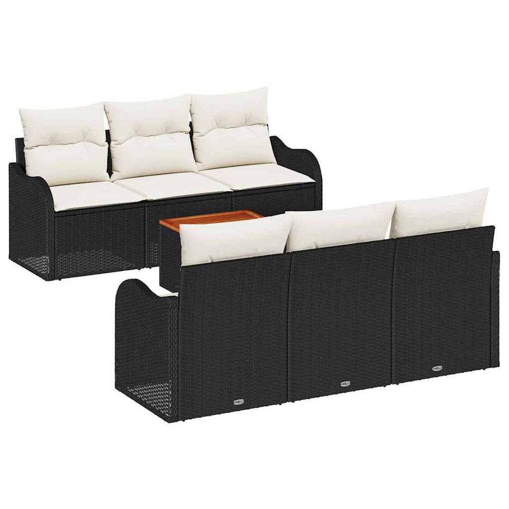 Ensemble de canapé de jardin 7 pc noir et crème polyrotin