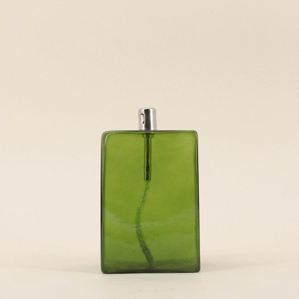 Lampe à huile cube en verre soufflé vert 13cm