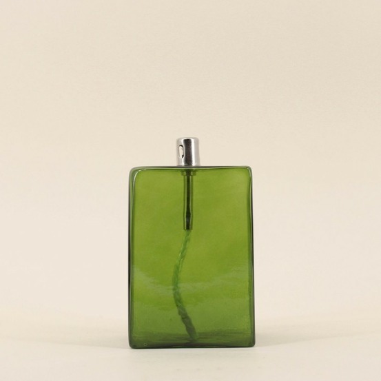 Lampe à huile cube en verre soufflé vert 13cm