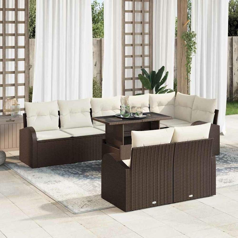 Ensemble de canapé de jardin 9 pcs marron poly rotin