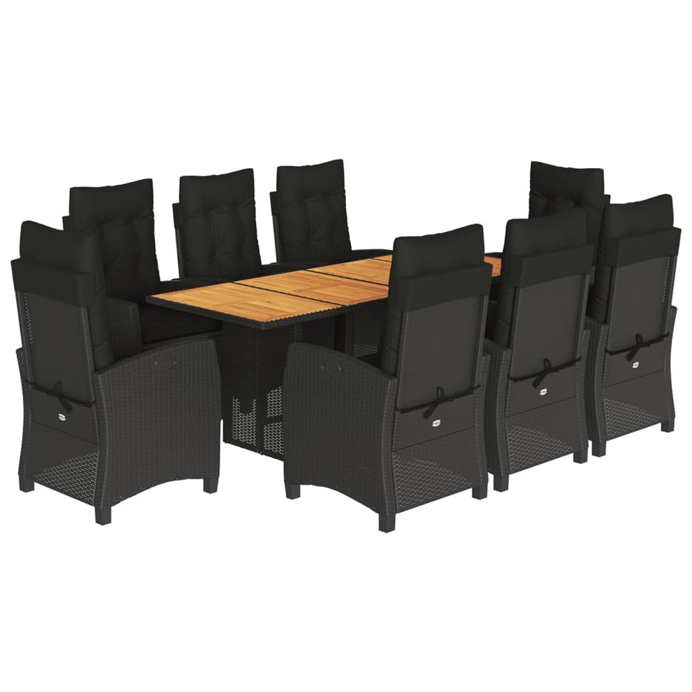 Ensemble à manger de jardin 9pcs coussins noir résine tressée