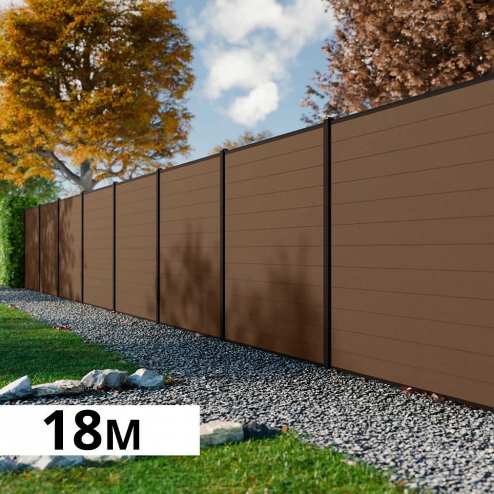 Kit clôture bois composite bronze 18x1,8m rio - poteaux en aluminium noir - brise vue - palissade