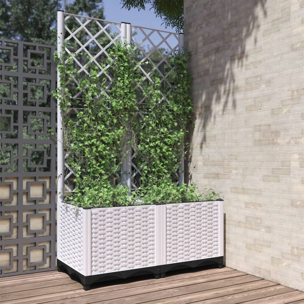 Jardinière haute avec treillis en pp pour jardin terrasse balcon blanc 80cm