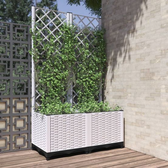 Jardinière haute avec treillis en pp pour jardin terrasse balcon blanc 80cm