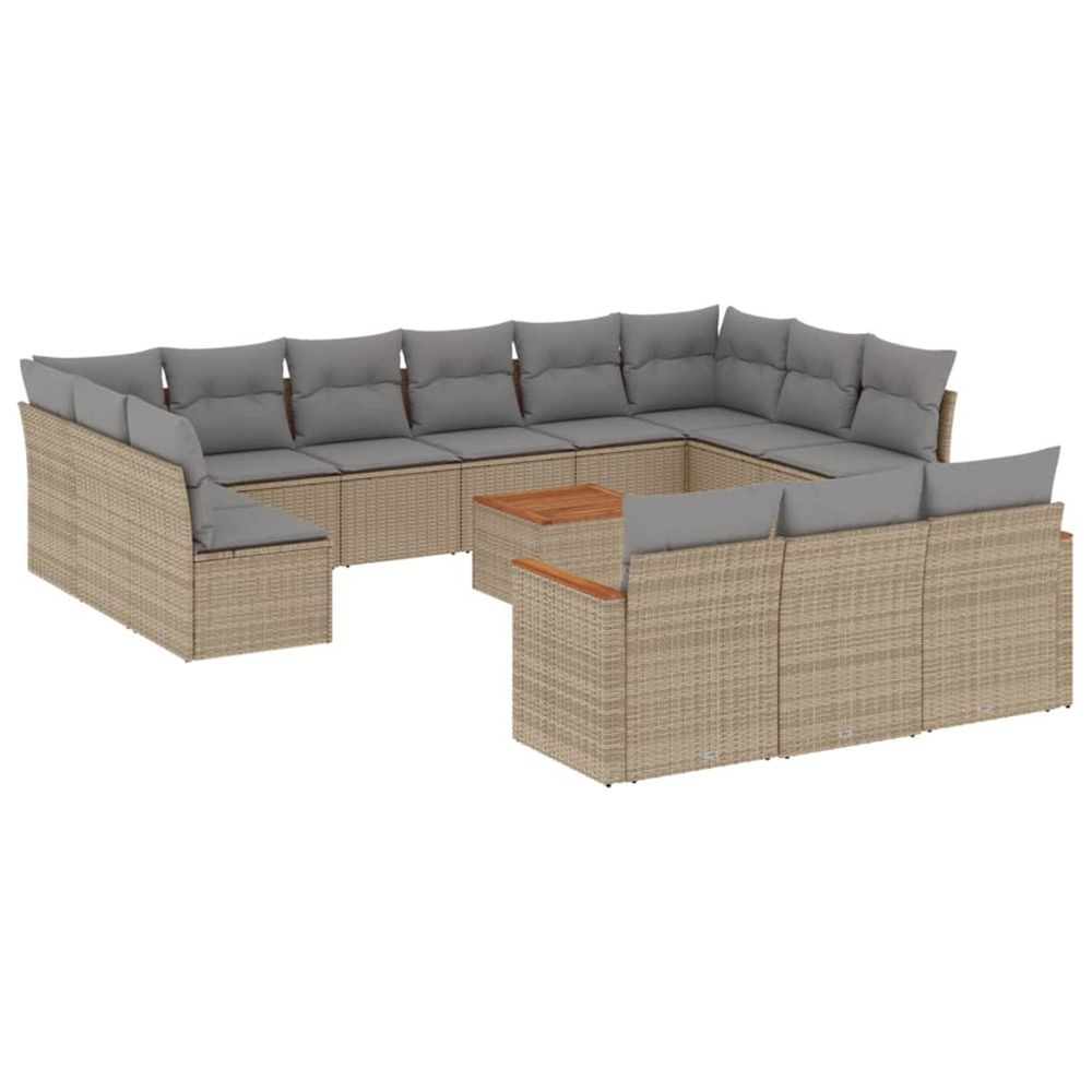 Salon de jardin et coussins 14 pcs mélange beige résine tressée