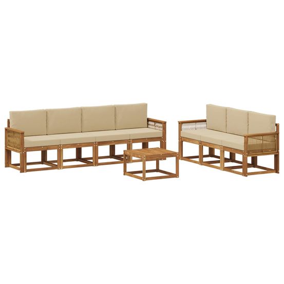 Ensemble de canapés d'extérieur 8 pc naturel et beige polyester
