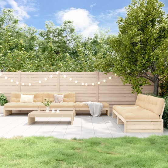 Salon de jardin 6 pcs avec coussins bois massif