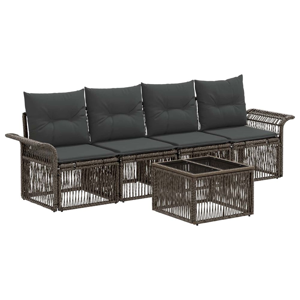 Ensemble de canapé de jardin 5 pc gris polyrotin