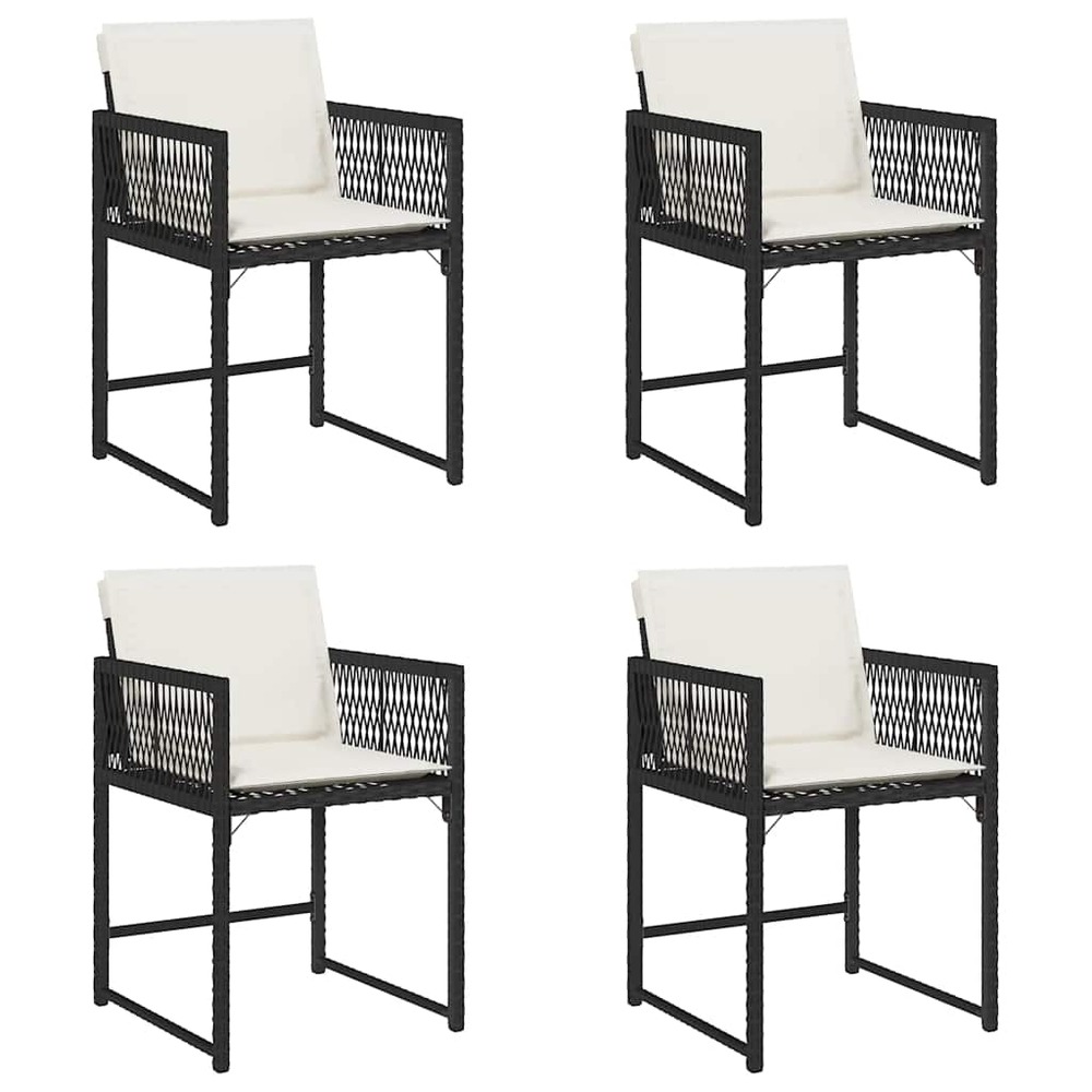 Chaises de jardin lot de 4 avec coussins noir résine tressée