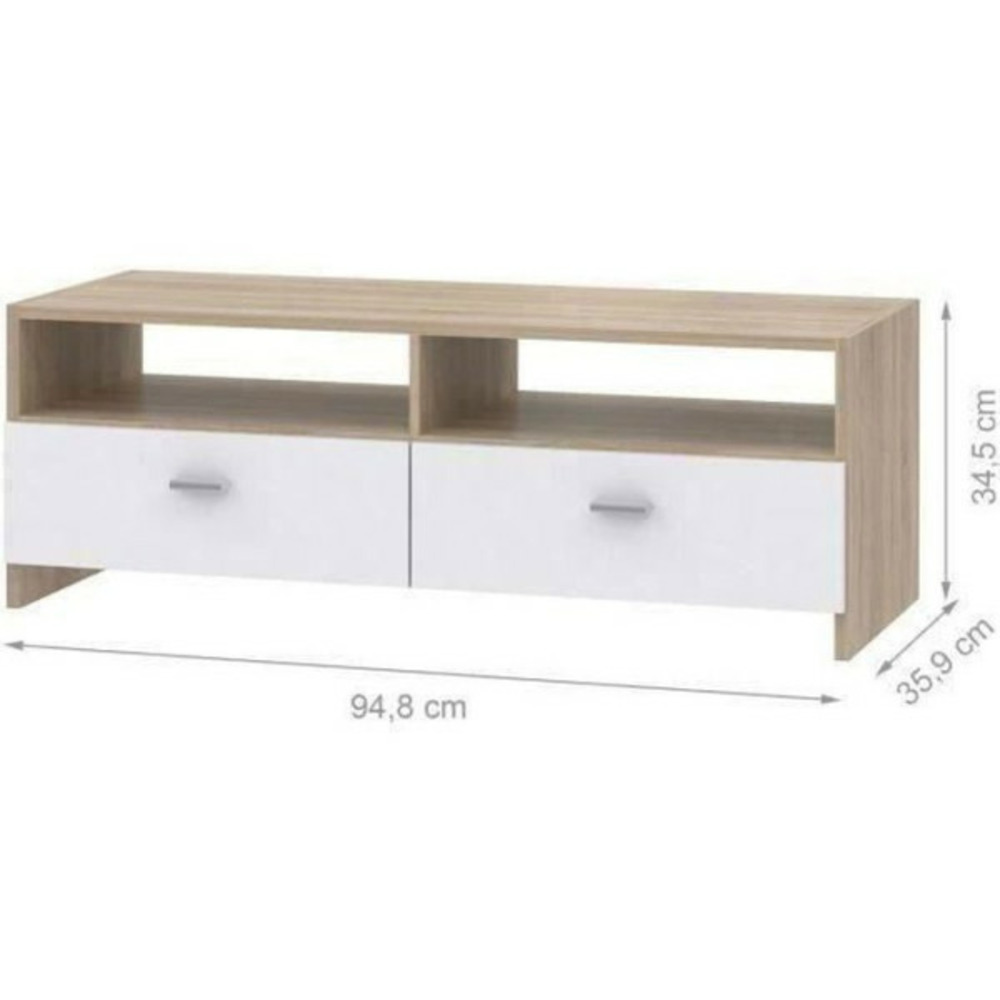 Meuble tv pilvi - blanc mat et chene - contemporain - l 95 x p 36 x h 34,5 cm