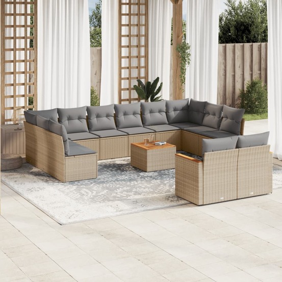 Salon de jardin avec coussins 13 pcs beige résine tressée