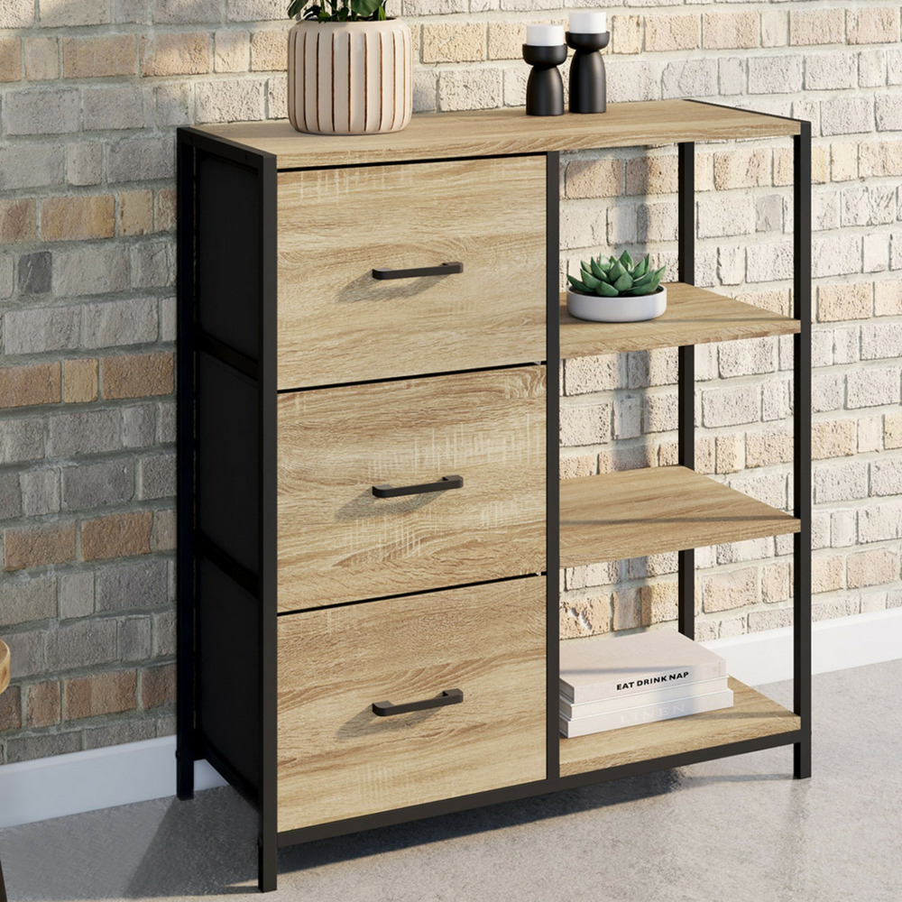 Buffet d'appoint 3 tiroirs et étagères 70 cm utah design industriel