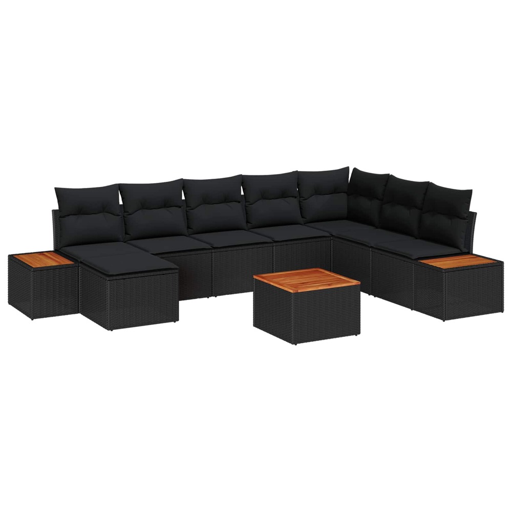 Ensemble de canapé de jardin avec coussin 9 pcs noir poly rotin