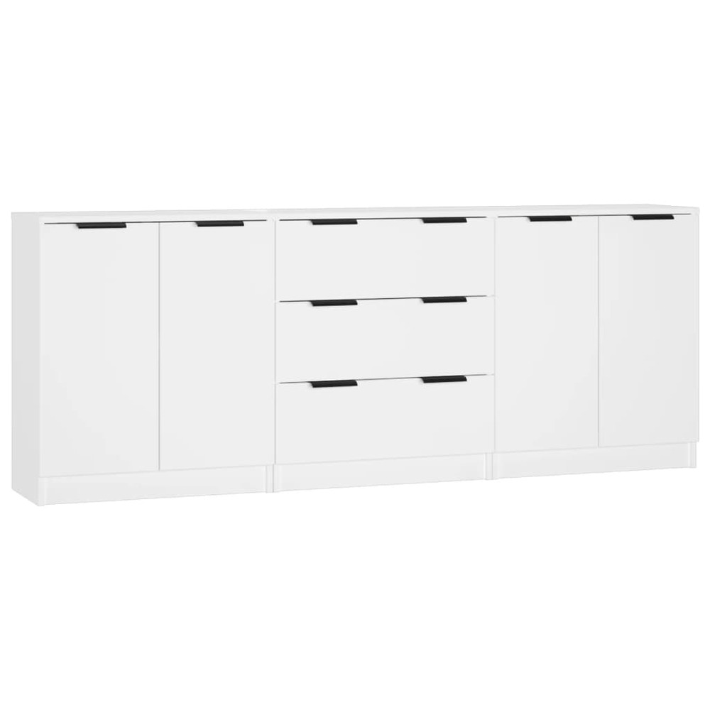Buffet bahut commode armoire meuble de rangement organisateur cuisine salle de séjour salons 3 pcs bois d'ingénierie blanc 02