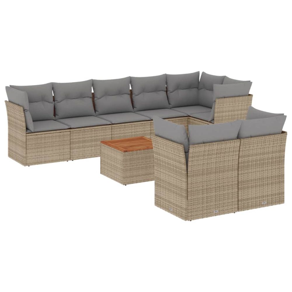 Salon de jardin avec coussins 9 pcs beige résine tressée