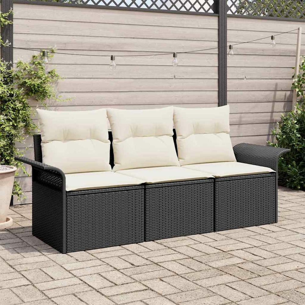 Ensemble de canapé de jardin avec coussin 3 pcs noir poly rotin