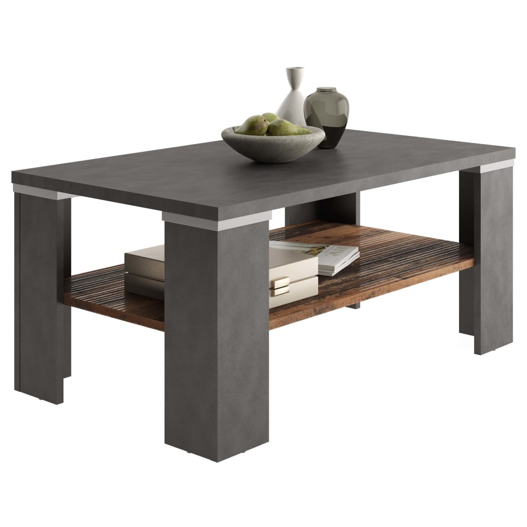 Table basse avec étagère gris matera et style ancien