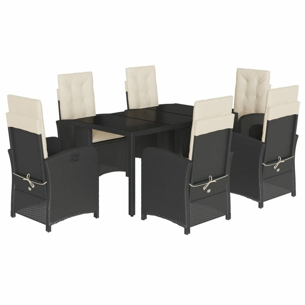 Ensemble à manger de jardin coussins 7pcs noir résine tressée