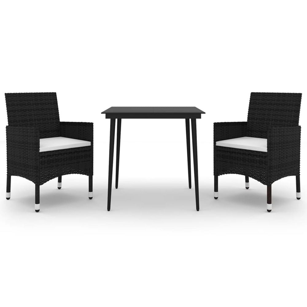 Ensemble à manger de jardin coussins 3 pcs résine tressée verre