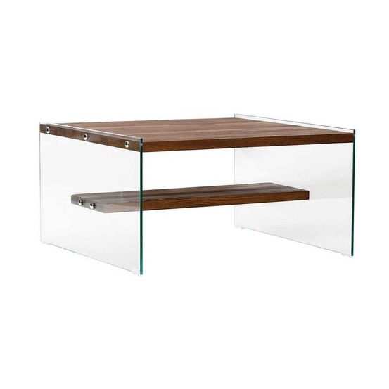 Table basse en verre et bois brut aqua