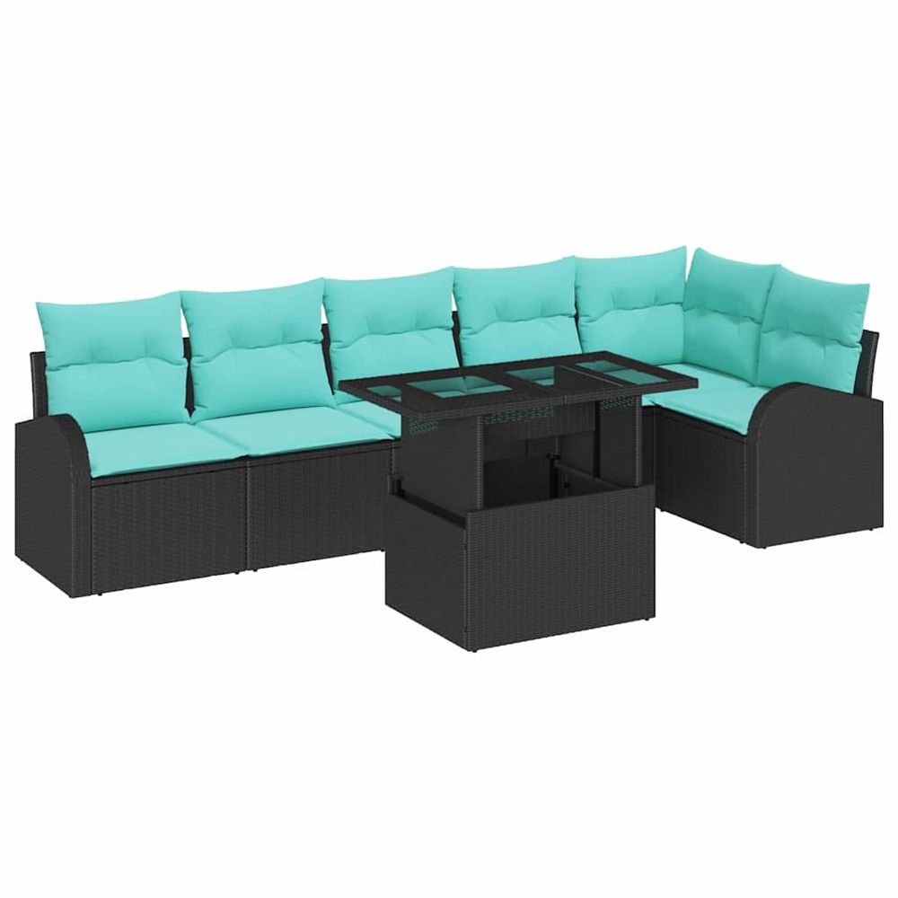Ensemble de canapé de jardin 7 pc noir poly rotin