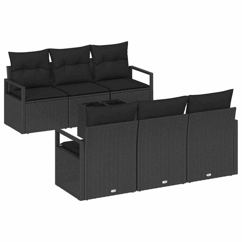 Ensemble de canapé de jardin avec coussin 7 pcs noir polyrotin